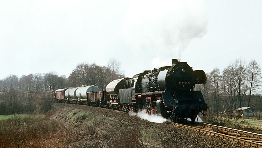 50 3638 mit Dg 53875 nach Wittstock - Wittenberge, 11.04.1987